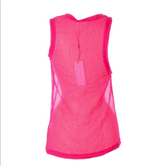 new Helmut Lang ψ Grid Chiffon Asymmetrical Top ψ Fuchsia Hot Pink ψ Large ψ - Picture 6 of 16